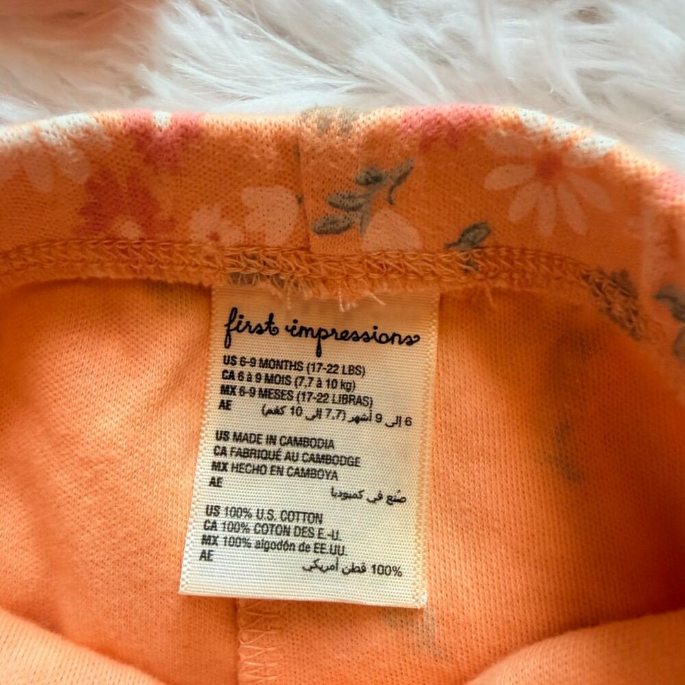 Floral Baby Outfit Set 3 Piece Orange Top + Pants + Hat 6-9M - Picture 8 of 9
